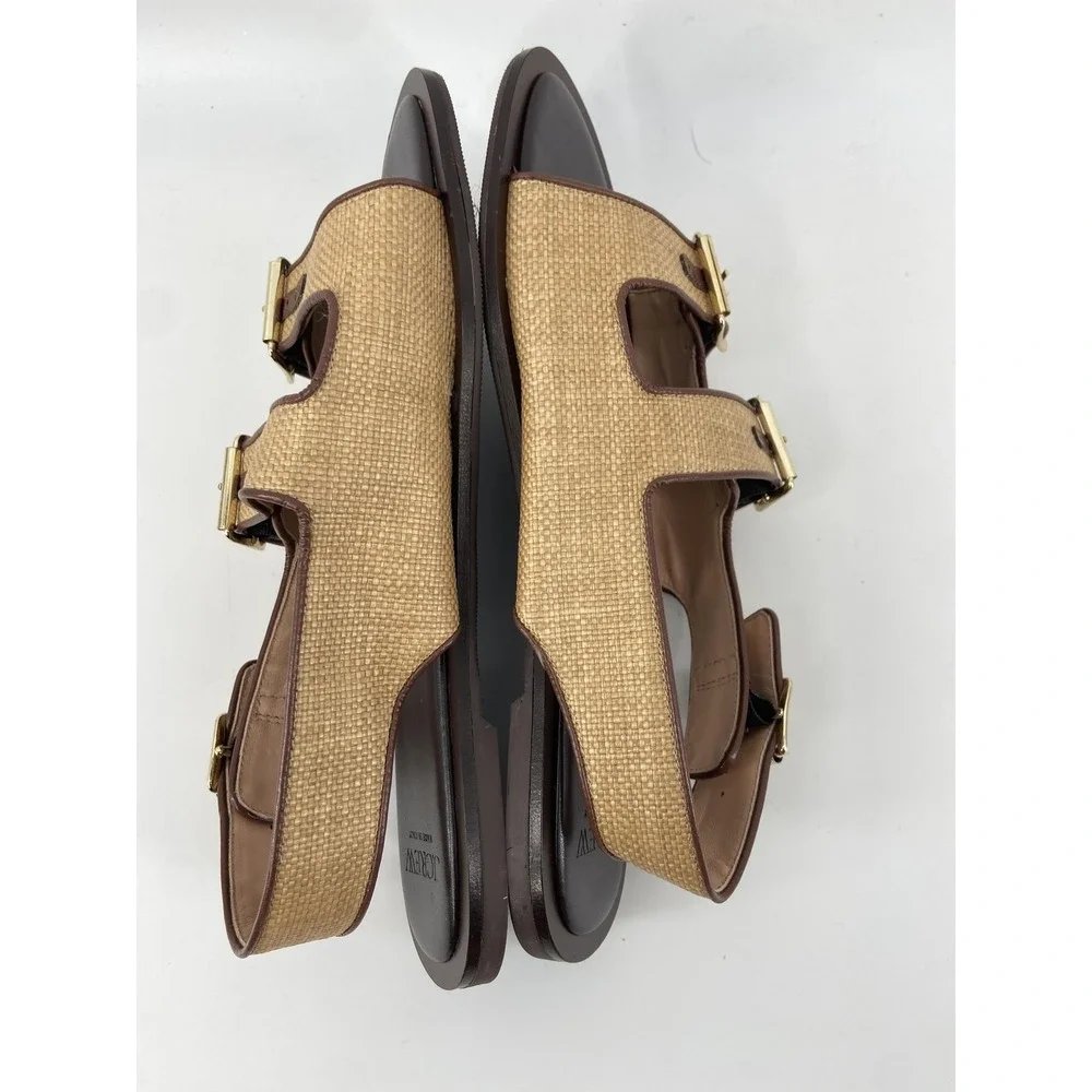 J.Crew Sandals Shoes Womens 12 Tan Carsen Leather‎ Buckle Slingback Casual Italy